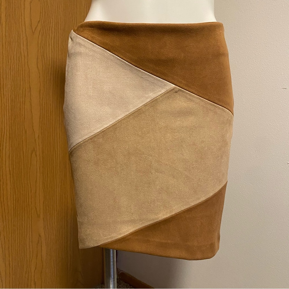 THML Tan Asymmetrical Mini Pencil Skirt